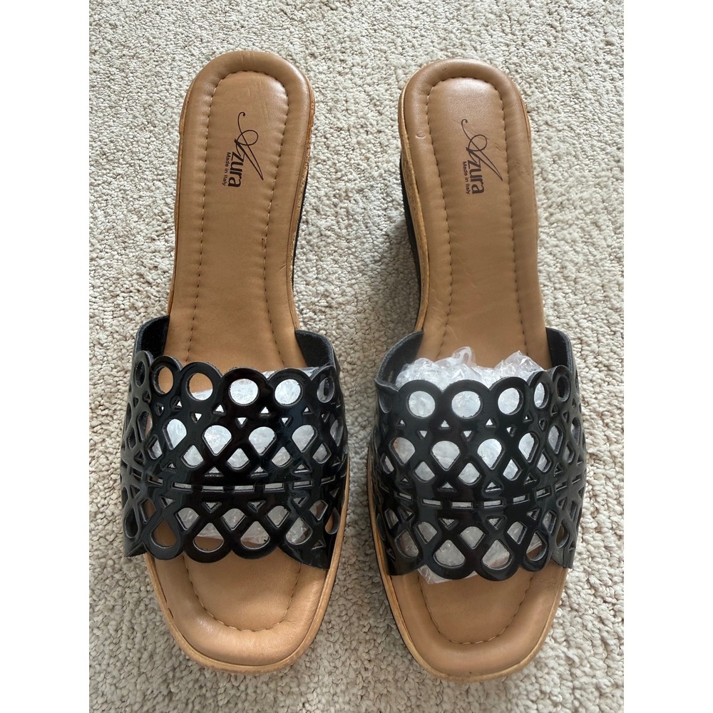 Fierce Black Cut-Out Wedges by Azura Made-in-Italy Patent Showstoppers Size 41!
